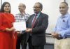 One of the participants being presented certificate during valedictory function of week-long workshop at JU.