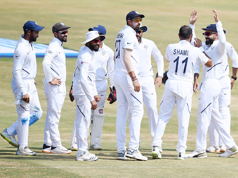 Indian players celebrating victory in First Test against South Africa at Visakhapatnam on Sunday. Indian players celebrating victory in First Test against South Africa at Visakhapatnam on Sunday.