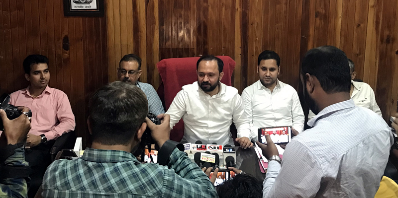 Ikkjutt Jammu chief Ankur Sharma addressing a press conference on Wednesday. Ikkjutt Jammu chief Ankur Sharma addressing a press conference on Wednesday.