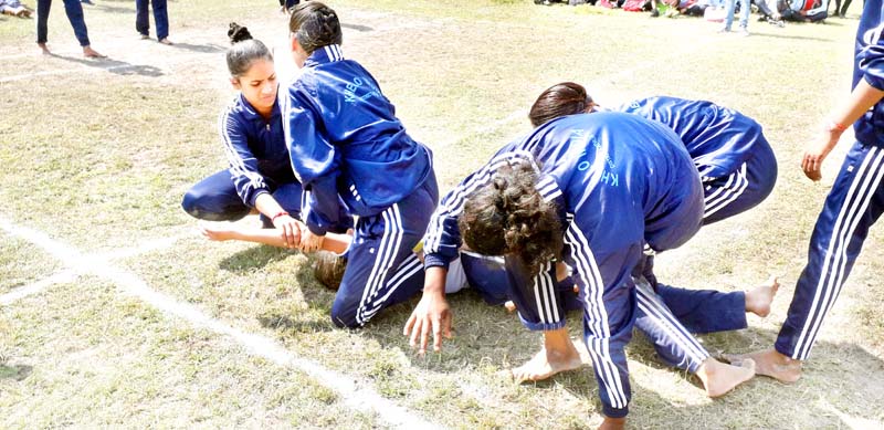 Players in action during Kho Kho tournament under Khelo India in Kathua. Players in action during Kho Kho tournament under Khelo India in Kathua.