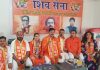 Shiv Sena leaders during a press conference at Jammu on Tuesday.