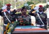 Tributes being paid to martyred JCO by officers at Jammu on Wednesday.