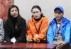 Women Everesters from Ladakh talking to students at Leh on Wednesday.