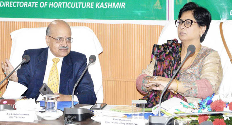Chief Secretary BVR Subrahmanyam chairing a meeting at Srinagar on Tuesday. Chief Secretary BVR Subrahmanyam chairing a meeting at Srinagar on Tuesday.
