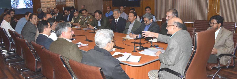 Chief Secretary BVR Subrahmanyam chairing a meeting at Srinagar on Friday. Chief Secretary BVR Subrahmanyam chairing a meeting at Srinagar on Friday.