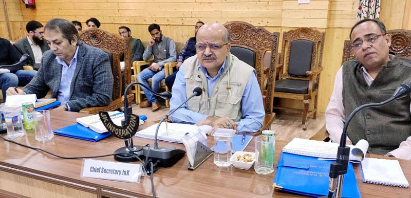Chief Secretary BVR Subrahmanyam chairing a meeting at Bandipora on Tuesday. Chief Secretary BVR Subrahmanyam chairing a meeting at Bandipora on Tuesday.