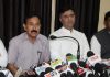 DCC president Vikram Malhotra and Cong Corporators addressing press conference in Jammu on Tuesday. —Excelsior/Rakesh