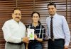 Union Minister Dr Jitendra Singh releasing a book on Article 370, written by a 14 year old Delhi school girl Ayanna Kohli, at New Delhi on Wednesday. Also seen is her father,a serving Indian Army officer.