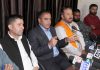 Chairman of Panchayat Conference addressing media persons at Jammu on Wednesday. -Excelsior/Rakesh