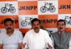JKNPP leader Harshdev Singh addressing a press conference at Jammu on Wednesday.