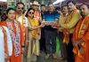 Shiv Sainiks distributing Saheb Khana at Railway Station on Wednesday.