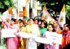 Activists of Mahila Congress protesting on Tuesday.