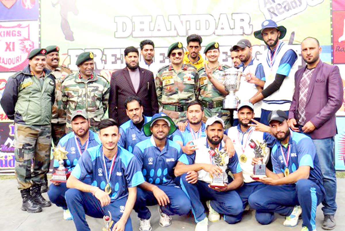 Winners of Dhanidar Premier League posing along with chief guest and other dignitaries in Rajouri. Winners of Dhanidar Premier League posing along with chief guest and other dignitaries in Rajouri.