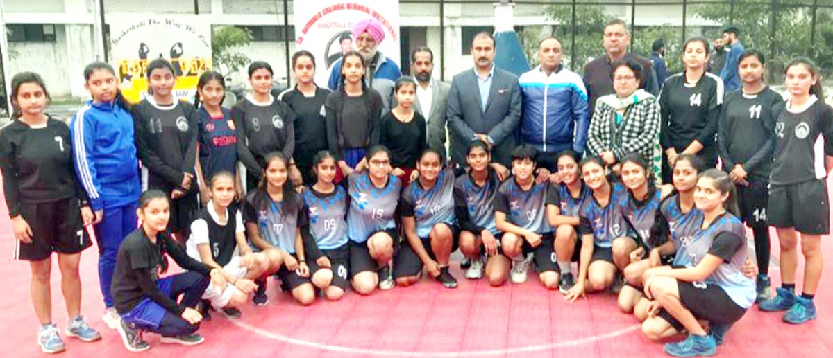 Young cagers posing along with chief guest Ranjeet Kalra, ace Sports Administrator and other dignitaries during inauguration of Ravinder Khajuria Memorial Basketball Tournament. Young cagers posing along with chief guest Ranjeet Kalra, ace Sports Administrator and other dignitaries during inauguration of Ravinder Khajuria Memorial Basketball Tournament.
