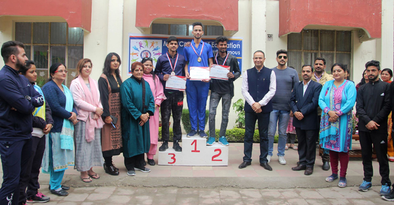 Winners of Badminton Championship being honoured at MIER in Jammu on Friday. Winners of Badminton Championship being honoured at MIER in Jammu on Friday.