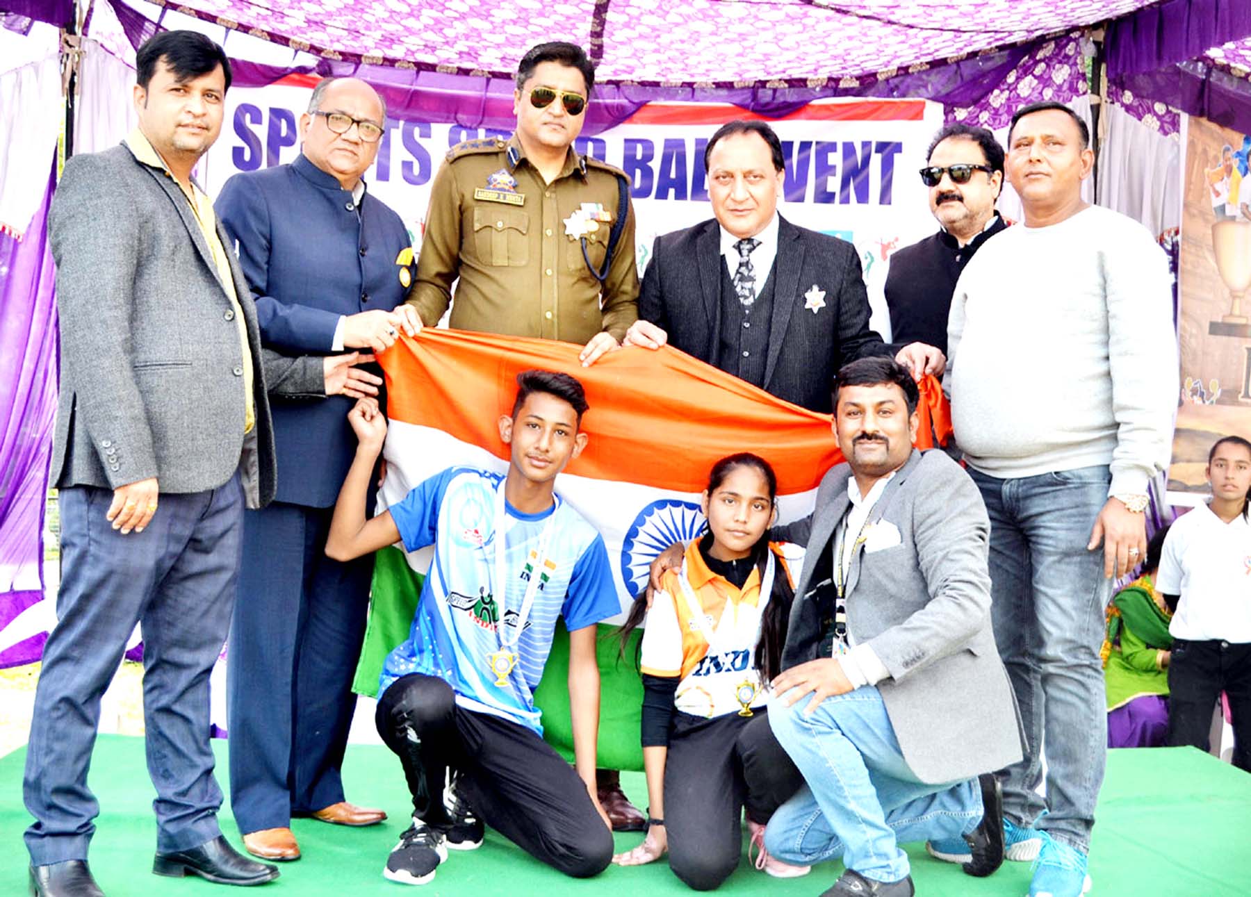 Winners of Speedball event posing along with dignitaries and officials in Jammu. Winners of Speedball event posing along with dignitaries and officials in Jammu.