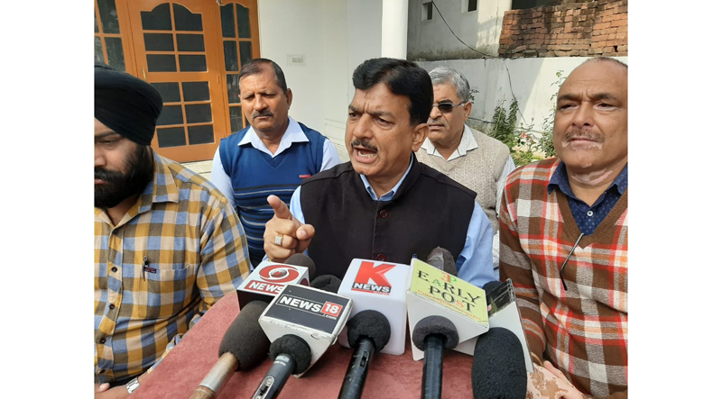 Former MLA and NPP senior leader, Yash Pal Kundal addressing a press conference at Samba on Tuesday. Former MLA and NPP senior leader, Yash Pal Kundal addressing a press conference at Samba on Tuesday.