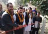 President Kathua MC, Naresh Sharma kick starting construction of lanes, drains in Shiva Nagar Kathua on Tuesday. -Excelsior/Pardeep