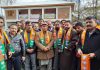 BJP leaders and activists during a convention at Qazigund on Saturday. -Excelsior/Sajad Dar
