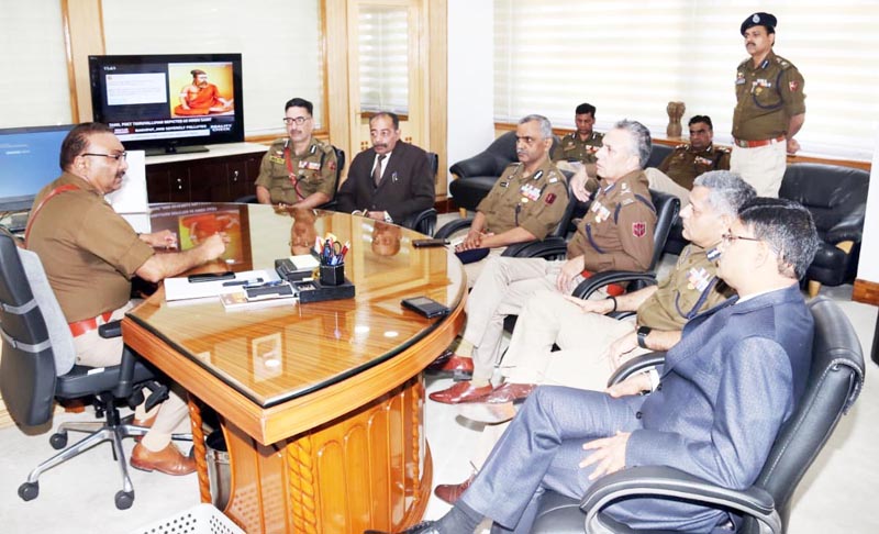 DGP Dilbag Singh chairing a meeting of officers at PHQ Jammu on Monday. DGP Dilbag Singh chairing a meeting of officers at PHQ Jammu on Monday.
