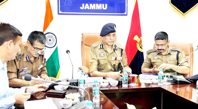 IGP Jammu Zone Mukesh Singh chairing a meeting on Sunday. IGP Jammu Zone Mukesh Singh chairing a meeting on Sunday.