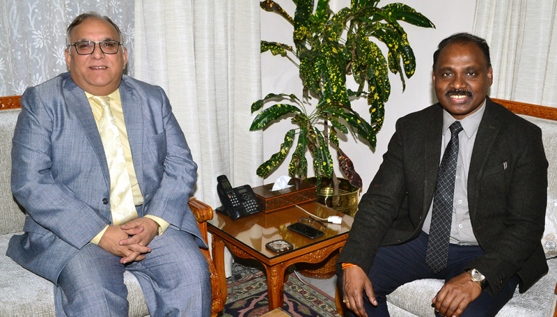 Lt Governor G C Murmu and B R Sharma during a meeting on Wednesday. Lt Governor G C Murmu and B R Sharma during a meeting on Wednesday.