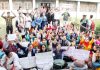 ABVP activists protesting at JU on Monday. -Excelsior/Rakesh