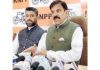 NPP chairman Harshdev Singh addressing media persons in Jammu.