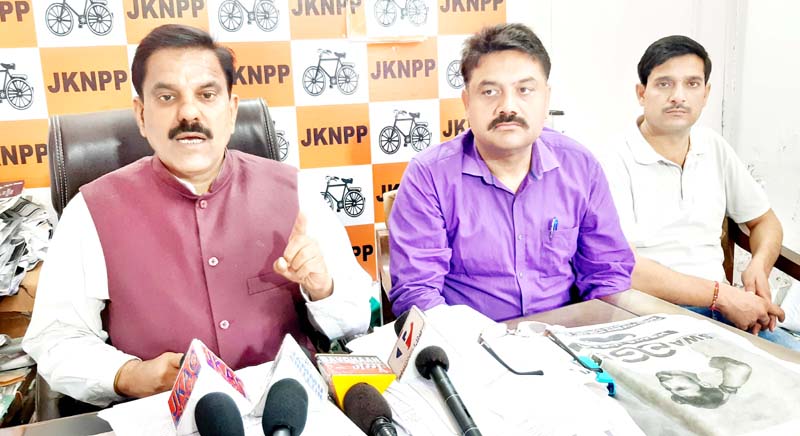 JKNPP chairman Harshdev Singh talking to reporters. JKNPP chairman Harshdev Singh talking to reporters.