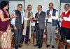 JU VC presenting a memento to Prof Ramesh C Gaur who delivered a lecture at HRDC on Wednesday.