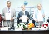 JU VC Prof Manoj Dhar and others releasing souvenir during international conference at CUJ on Wednesday.