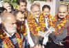 Former Deputy CM, Kavinder Gupta talking to reporters at Jammu on Tuesday.