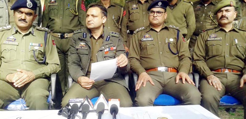 SSP Rajouri Yougal Manhas addressing press conference on Saturday. SSP Rajouri Yougal Manhas addressing press conference on Saturday.