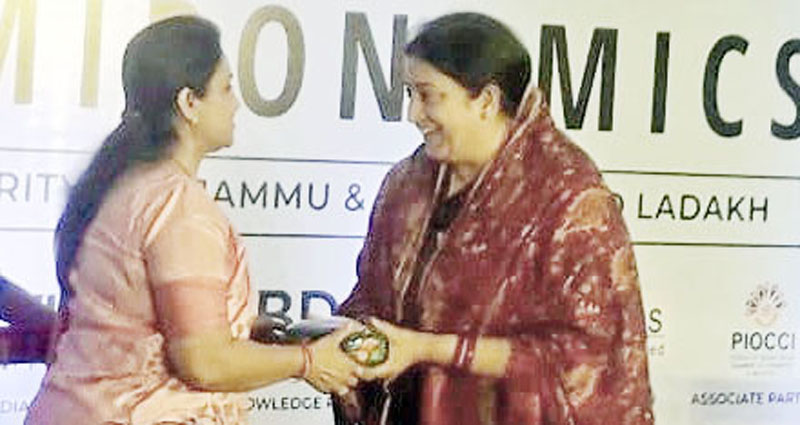 Former Minister J&K Priya Sethi with Union Minister, Textile, Smiriti Irani during a function at New Delhi. Former Minister J&K Priya Sethi with Union Minister, Textile, Smiriti Irani during a function at New Delhi.