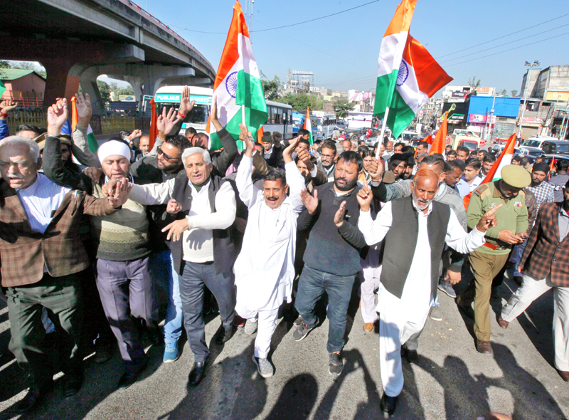 Sarpanchs and Panchs taking out protest march in Jammu on Friday. -Excelsior/Rakesh Sarpanchs and Panchs taking out protest march in Jammu on Friday. -Excelsior/Rakesh