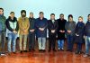 Dignitaries and organisers during welcome ceremony of 28th Senior National Wushu Championship in Jammu on Thursday.