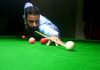 Cueist in action during the second round match of the senior Snooker at Billiards Hall, MA Stadium, Jammu on Thursday. -Excelsior/Rakesh