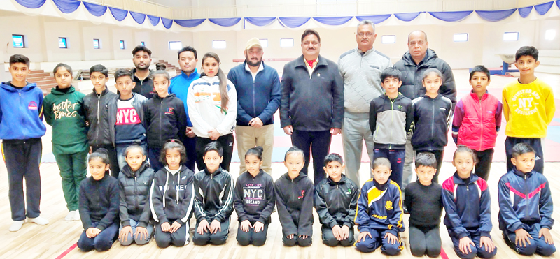 Gymnasts posing alongwith President JKGA Kiran Wattal and DSO Ravi Singh before leaving for Rajasthan. Gymnasts posing alongwith President JKGA Kiran Wattal and DSO Ravi Singh before leaving for Rajasthan.