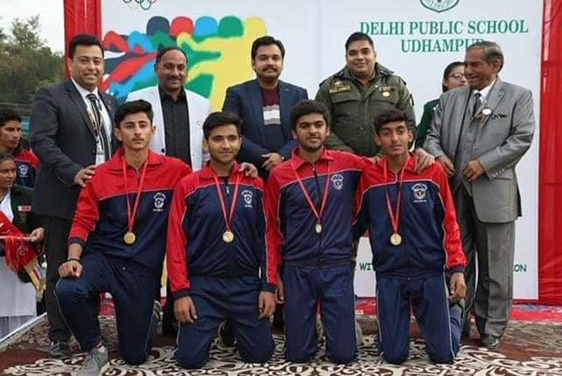 Winners posing along with dignitaries and officials during Annual Day celebration at DPS Udhampur. Winners posing along with dignitaries and officials during Annual Day celebration at DPS Udhampur.