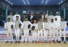 Winners posing along with dignitaries during All India Inter-University Fencing (Men) Championship at JU on Tuesday.