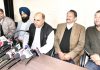 Panchayat members addressing press conference in Jammu on Monday. -Excelsior/Rakesh