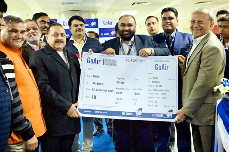 Union Minister Dr Jitendra Singh formally launching the GoAir flight from Delhi to Varanasi at New Delhi on Friday. Union Minister Dr Jitendra Singh formally launching the GoAir flight from Delhi to Varanasi at New Delhi on Friday.