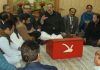 NC Provincial President Devender Singh Rana addressing party workers in Jammu on Monday.