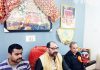 Head priest of Shri Bhairav Baba temple, Pandit Rumil Sharma addressing a press conference at Jammu on Saturday.