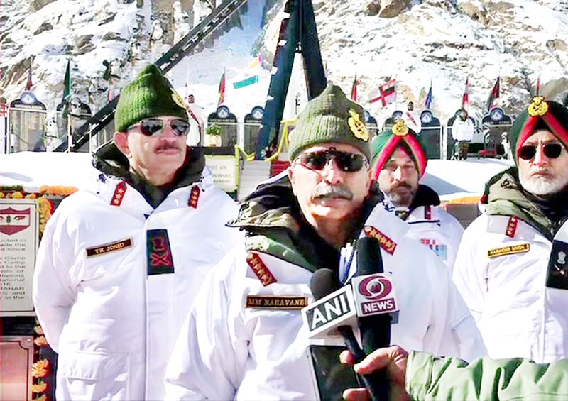 Army chief Gen Manoj Mukund Naravane at Siachen Glacier on Thursday. Army chief Gen Manoj Mukund Naravane at Siachen Glacier on Thursday.