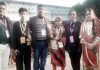 Khushi and Saqib posing along with in-charges after excelling in Kala Utsav National Festival at Bhopal in Madhya Pradesh.