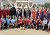 Netball teams posing along with dignitaries and officials in Jammu on Monday.