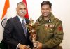 IGP Jammu, Mukesh Singh honouring inspector Rajesh Anand in Jammu.