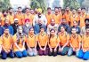 Team members of Tug-of-War along with coaches and functionaries of association posing for group photograph in Jammu on Saturday.