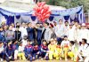 Transport Commissioner, Owais Ahmed releasing balloons along with other dignitaries to inaugurate 6th Road Safety T20 Cricket Championship in Jammu on Saturday.